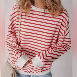 STRIPED Red and White Womens Sweater